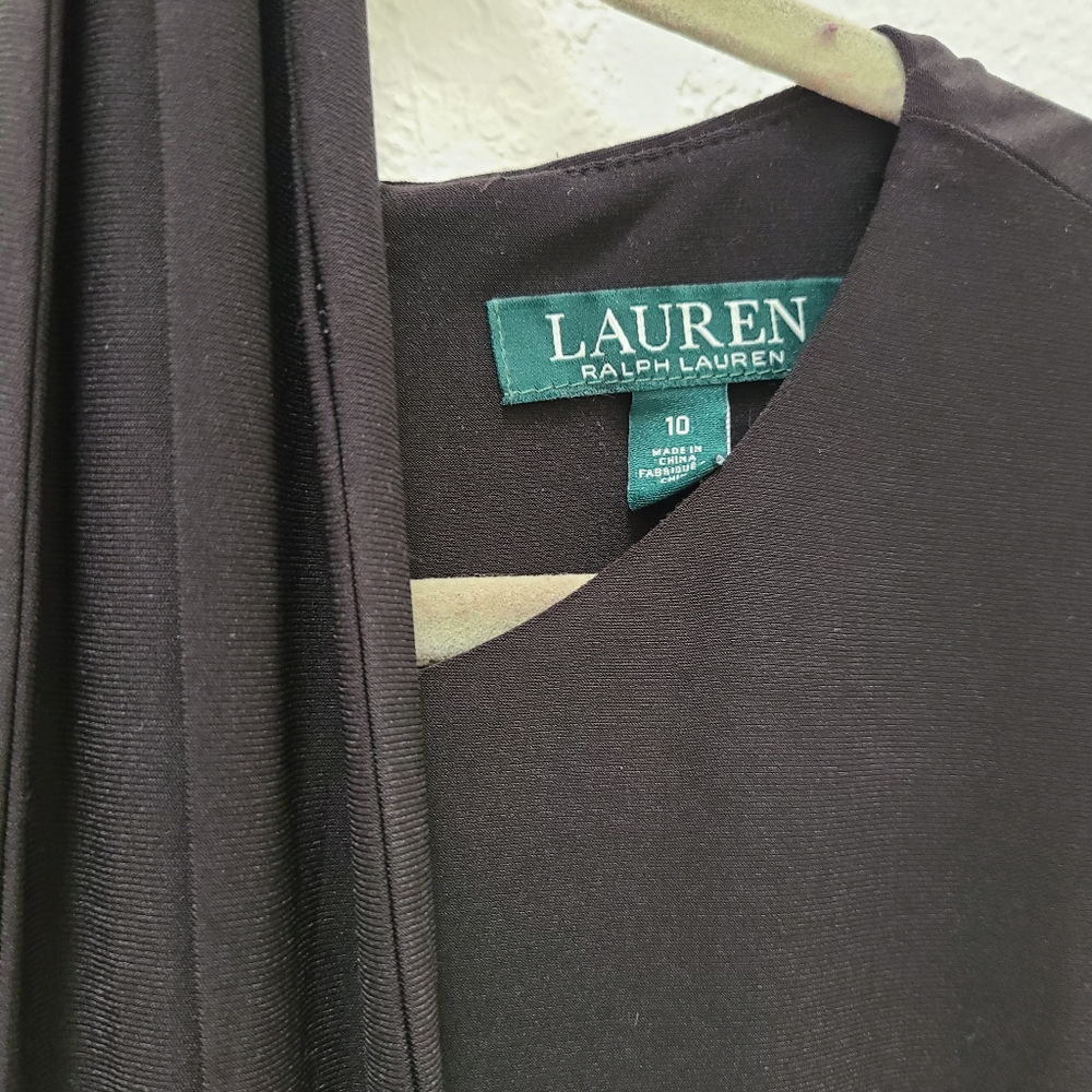 LAUREN RALPH LAUREN Satin-Trim Midi Fit & Flare Dress in Black - Picture 5 of 8